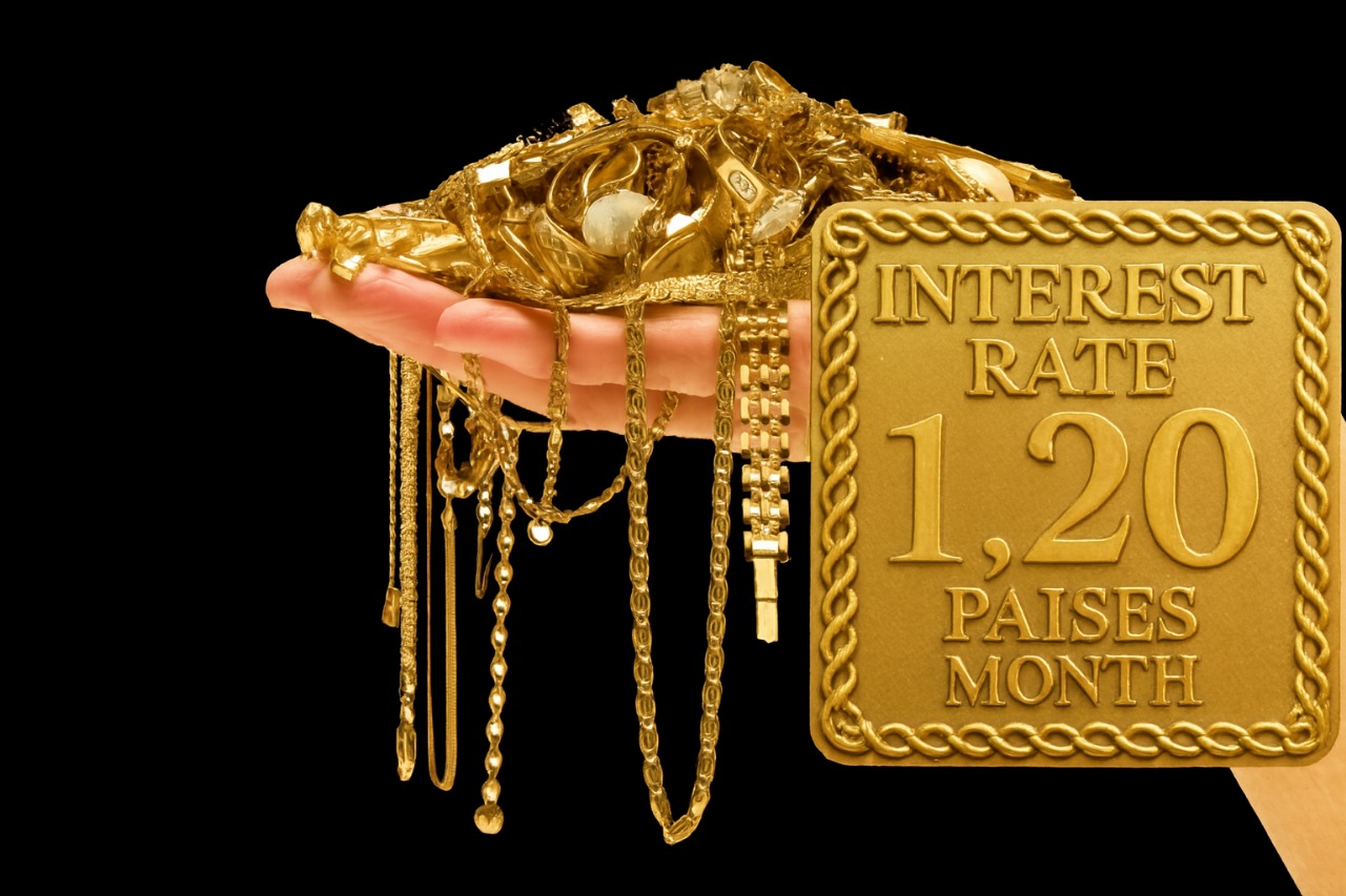 Interest rate promotional poster with gold jewelry